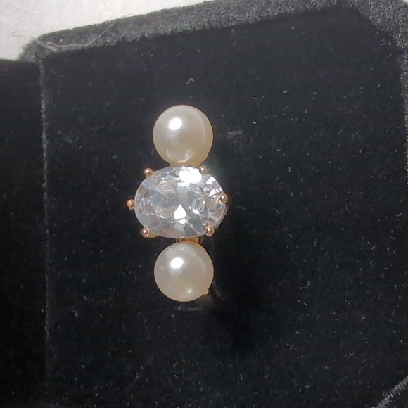 Charter Club Jewelry - Charter Club Elegant Gold Plated Double Pearl & Crystal Ring Size 7 NWOT